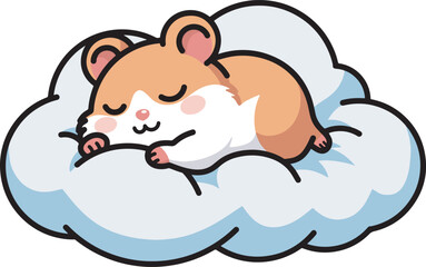 Cute hamster sleep in cloud illustration 