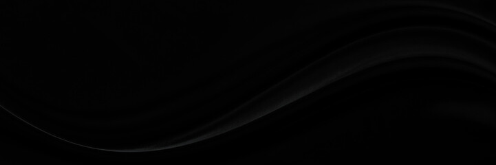 Fototapeta premium Black gray satin dark fabric texture luxurious shiny that is abstract silk cloth panorama background with patterns soft waves blur beautiful.