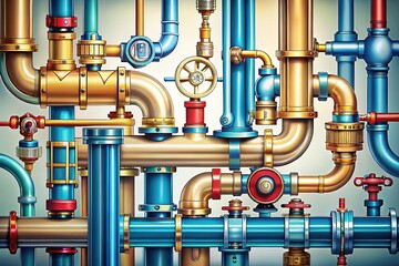 Fototapeta premium Water Pipes Clipart - Engineering Illustration