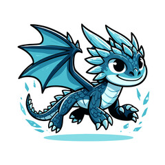 Cute Baby Ice Dragon Cartoon Illustration