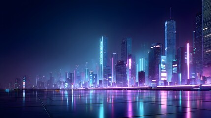 Obraz premium futuristic city skyline at night with neon lights, generation AI 
