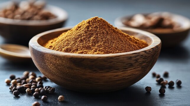 a wooden bowl filled with ground cumin powder known as kimyon toz in turkish this finely ground spice is essential in various cuisines adding a warm earthy flavor to dishes,stock image