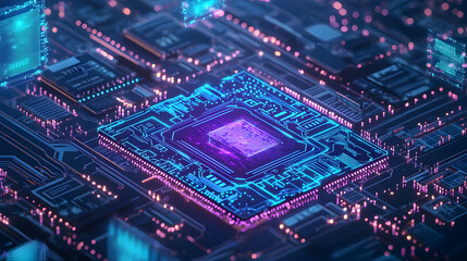 Abstract Circuit Board Design With Glowing Components