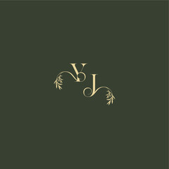 YJ letter luxury wedding monogram organic leaf initial logo design concept