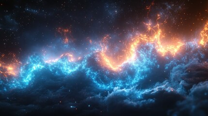 Dynamic Electric Energy Wave Background Illustration with Vibrant Blue Lightning and Cinematic Effects