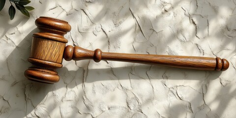 Wooden Gavel on White Surface Law Justice Concept Flat Lay Composition