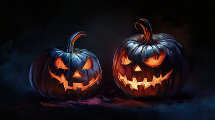 Fototapeta premium Two spooky jack-o'-lanterns (3)