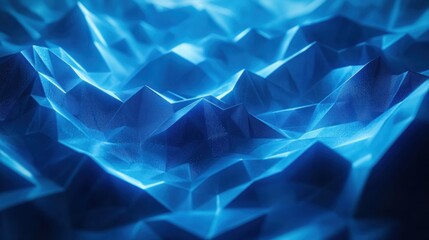 Abstract blue low-poly landscape with glowing facets