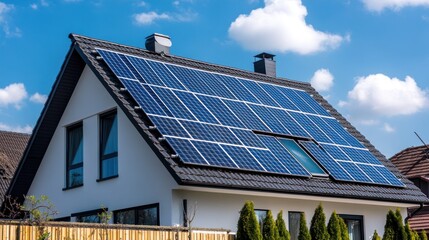 Fototapeta premium Modern house with solar panels on the roof