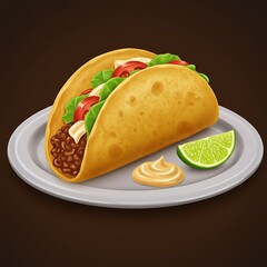 Delicious Taco with Beef Lime and Sauce on Plate Ready to Eat