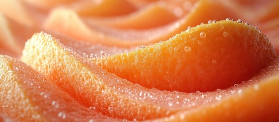 Close-up of juicy, dewy citrus peel segments