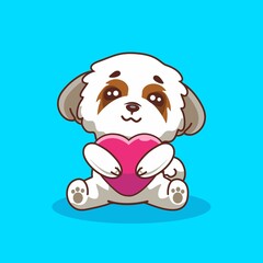 Puppy Sitting While Hugging a Heart Pillow