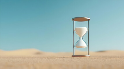 Hourglass In Desert Landscape With Blue Sky