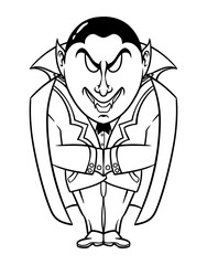 Sinister Smile: A classic illustration of a sinister vampire, the artwork vividly captures the eerie essence with a wicked grin and iconic attire.