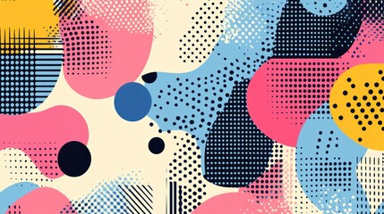 Abstract art with pastel blobs, dots, and lines