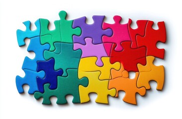 Obraz premium Business Teamwork Concept with Colorful Jigsaw Puzzle Pieces on White Background for Brainstorming and Collaboration