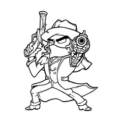 A Bandit with Firearms: A dynamic illustration of a masked bandit, armed with a pistol and rifle, exuding an aura of determination and threat. Perfect for adventure-themed or stylized projects.