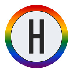Bold Black Capital Letter H Inside a White Circle with a Vibrant Rainbow Gradient Border Representing LGBTQ Pride and Inclusivity