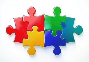 Obraz premium Colorful Jigsaw Puzzle Pieces in White Background Teamwork Concept for Business and Strategy Collaboration