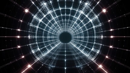 Fototapeta premium Futuristic Geometric Tunnel Vortex Wormhole 3D Wireframe Digital Art Cyberpunk