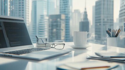 Modern office workspace with city view