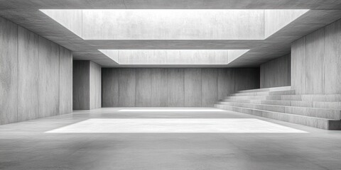 Obraz premium Modern minimalist concrete room with industrial brutalist design and diffused light recess for abstract interior concept