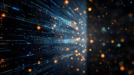 Obraz premium Abstract Digital Tunnel With Glowing Lines And Data Matrix