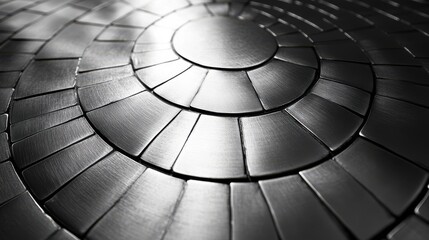 Naklejka premium circular brushed shiny silver aluminum metal texture radial polished stainless steel plate abstract background