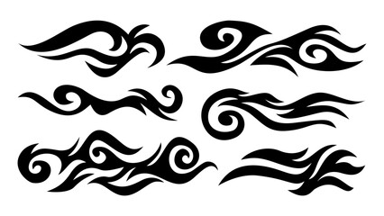 Fototapeta premium Fire flame vector illustration. Flame decal. Tribal fire vinyl stickers for transportation. tribal fire symbol design. Burning element with curves for vehicles. y2k gothic flame stickers.