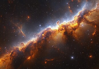 Fototapeta premium Deep Colorful Cosmic Nebula Interstellar Gas Clouds Stars Bright Light Scenery Fantasy