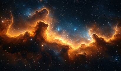 Fototapeta premium Cosmic Nebula Interstellar Cloud and Radiant Stars in Vibrant Orange and Blue Colors