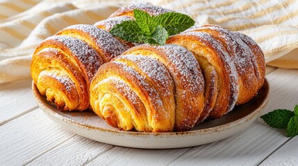 Fototapeta premium Freshly Baked Handmade Pastries in White Plate on Rustic Table Background