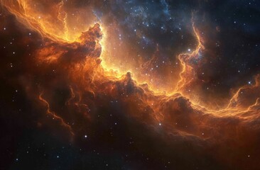 Fototapeta premium Majestic Cosmic Nebula Glowing in Orange and Red Hues with Ethereal Starlight in Deep Space