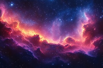 Vibrant Cosmic Nebula and Stars Illuminated by Glowing Starlight in the Vast Universe