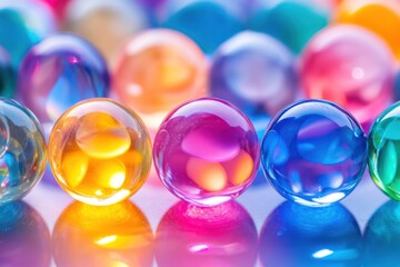 Glass marbles in triadic color scheme with backlit and negative space