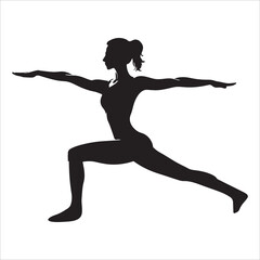 Fototapeta premium Silhouette of a Woman in Tree Yoga Pose with Hands Joined Above Head on a Minimal White Background