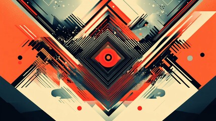 Obraz premium Geometric Gaze Abstract Eye in Orange Black Lines