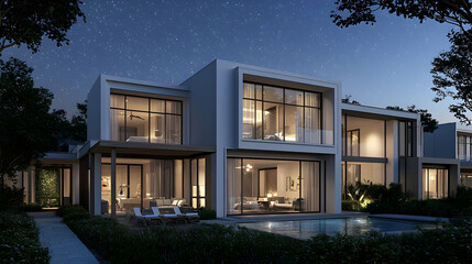 Fototapeta premium Modern Luxury House Exterior At Night