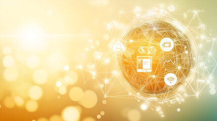 Abstract Illustration of a connected globe with digital icons, concept of global connectivity 