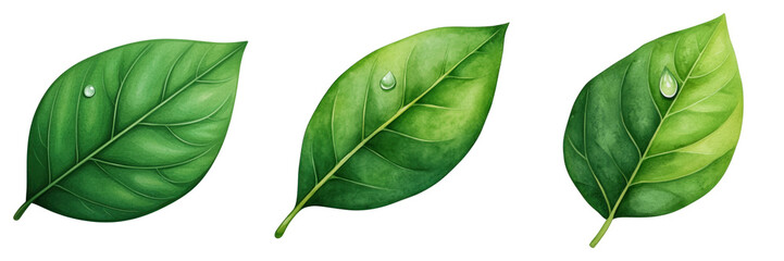 Fototapeta premium Fresh green leaves with dewdrops glistening in light create serene and refreshing atmosphere