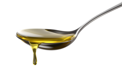 Olive oil dripping from a spoon isolated on transparent background