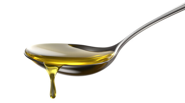Olive oil dripping from a spoon isolated on transparent background