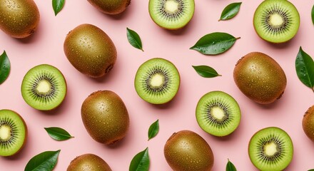 Fototapeta premium Fresh green kiwi slices isolated on white, a juicy tropical fruit