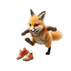Obraz premium Fox character jumping with sneakers