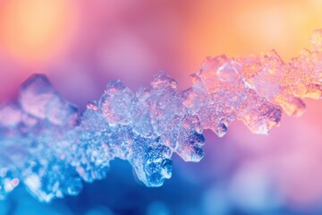 Ice crystals in a triadic color scheme with cold lighting and negative space