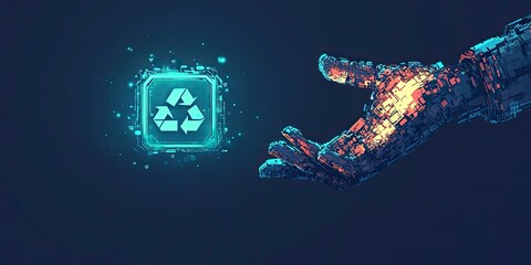 Stylish graphic hand pressing a digital recycling button illustration  