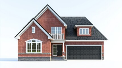 Suburban single-family home isolated on white background