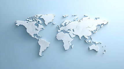 Naklejka premium 3d White World Map On Light Blue Background