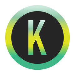 Bold Green and Yellow Capital Letter K on a Black Circle with a Gradient Eco-Friendly Border Representing World Environment Day and Sustainability
