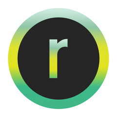 Bold Green and Yellow Lowercase Letter r on a Black Circle with a Gradient Eco-Friendly Border Representing World Environment Day and Sustainability